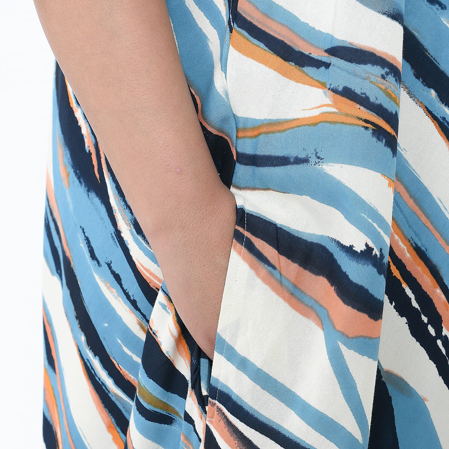 TAMSY Umbrella Style Round Neck Dress with Sleeve - Navy