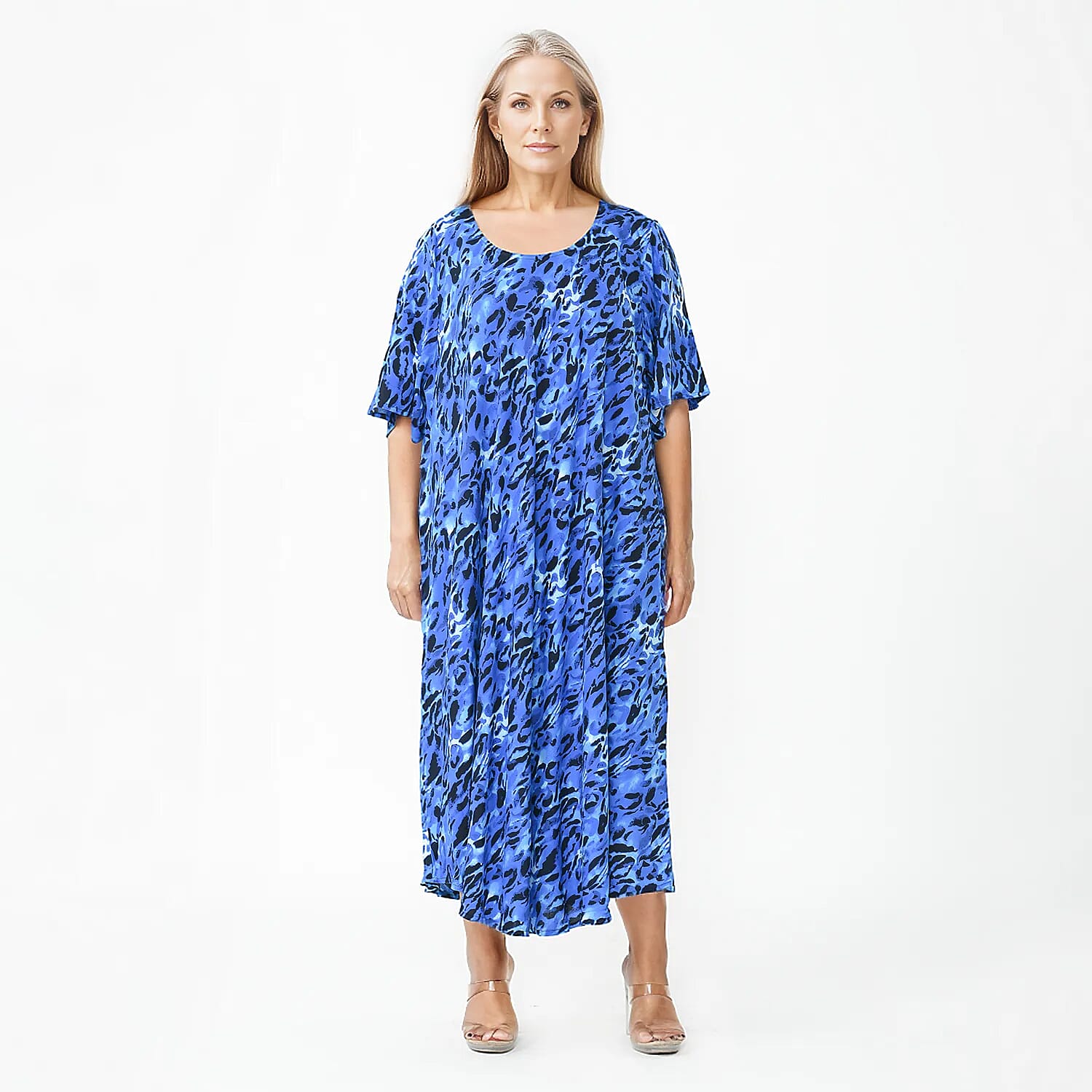 TAMSY Umbrella Style Round Neck Dress with Sleeve - Navy