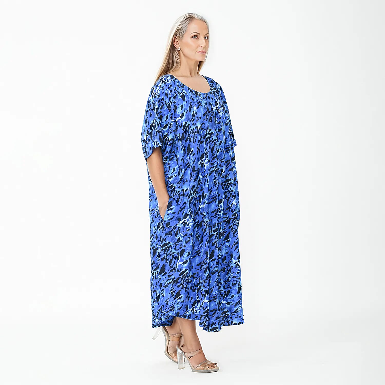 TAMSY Umbrella Style Round Neck Dress with Sleeve - Navy