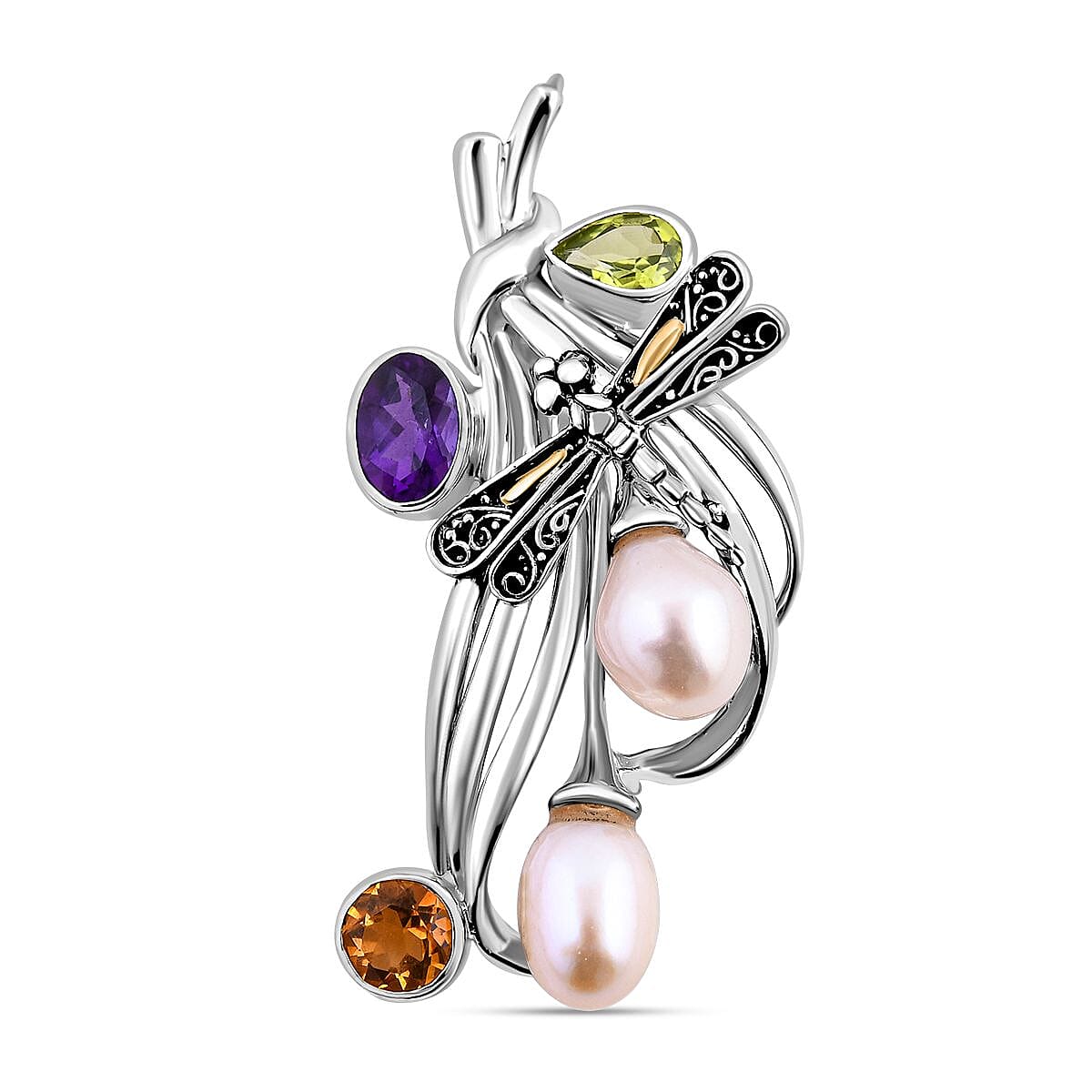Royal Bali Collection - Pearl & Multi Gemstone Pendant in Sterling Silver 2.52 Ct