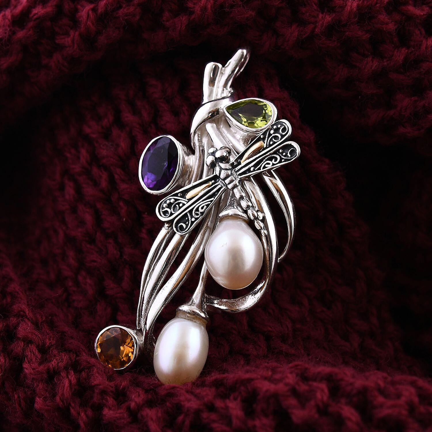 Royal Bali Collection - Pearl & Multi Gemstone Pendant in Sterling Silver 2.52 Ct