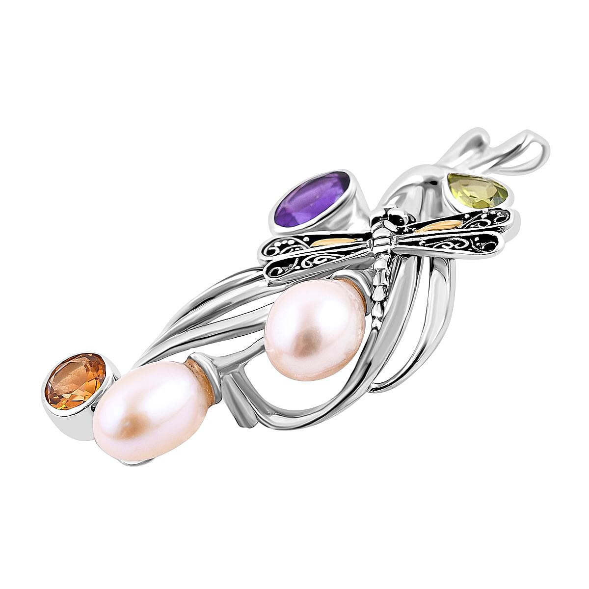 Royal Bali Collection - Pearl & Multi Gemstone Pendant in Sterling Silver 2.52 Ct