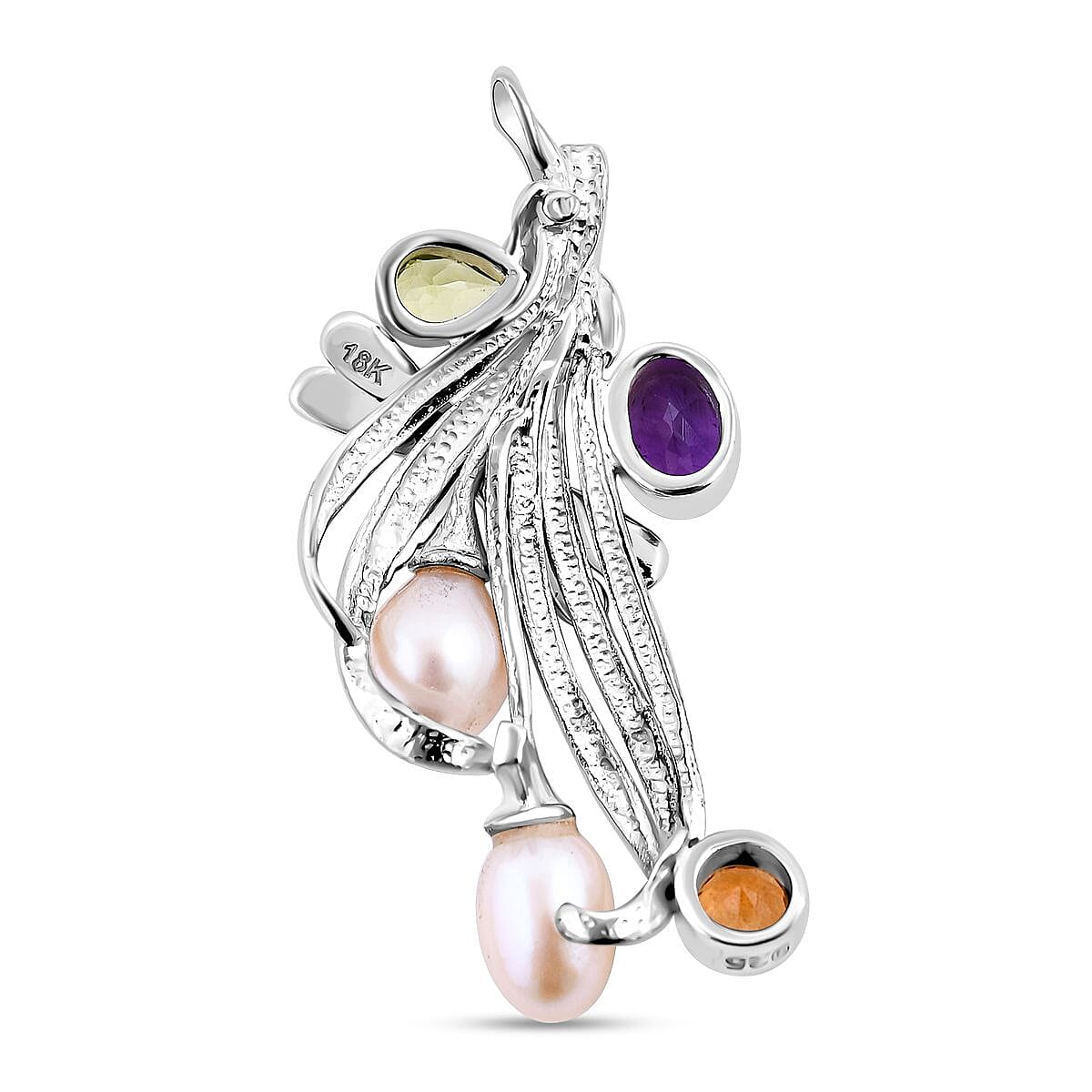 Royal Bali Collection - Pearl & Multi Gemstone Pendant in Sterling Silver 2.52 Ct