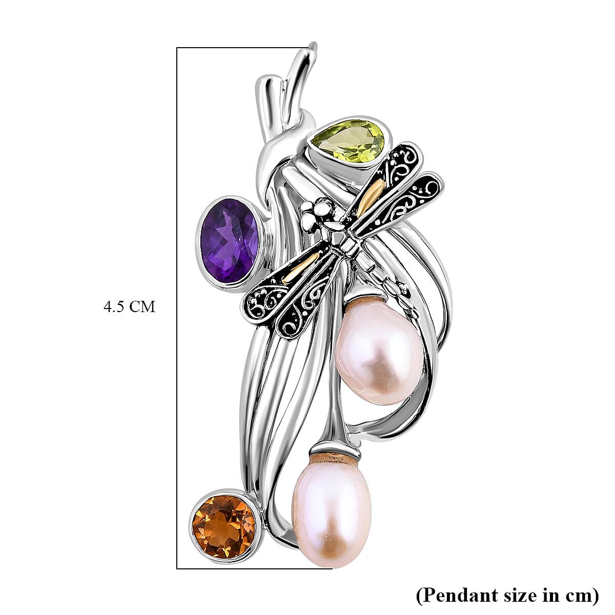 Royal Bali Collection - Pearl & Multi Gemstone Pendant in Sterling Silver 2.52 Ct
