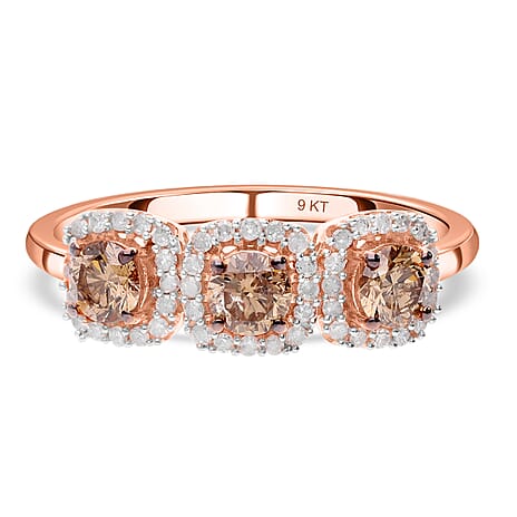 9K Rose Gold SGL Certified Natural Champagne Diamond & White Diamond Ring 1.00 Ct 9K Rose Gold SGL Certified Natural Champagne Diamond & White Diamond Ring 1.00 Ct