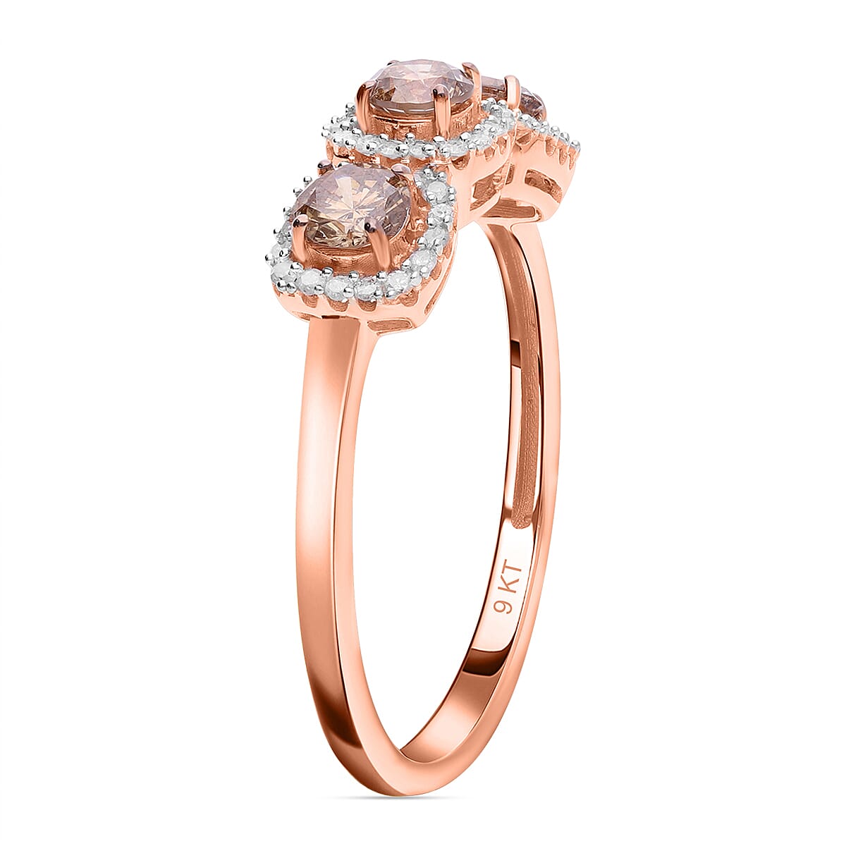 9K Rose Gold SGL Certified Natural Champagne Diamond & White Diamond Ring 1.00 Ct