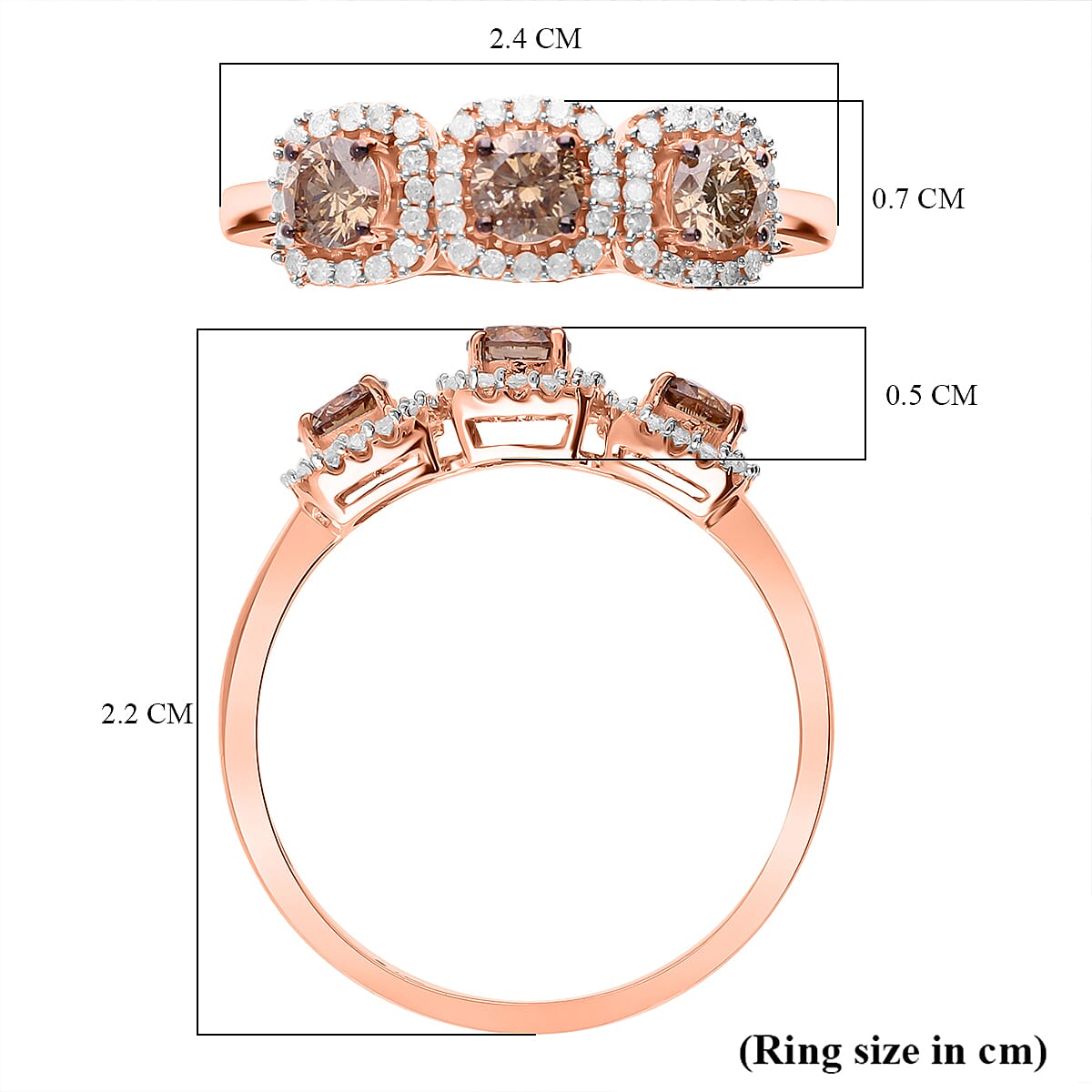 9K Rose Gold SGL Certified Natural Champagne Diamond & White Diamond Ring 1.00 Ct