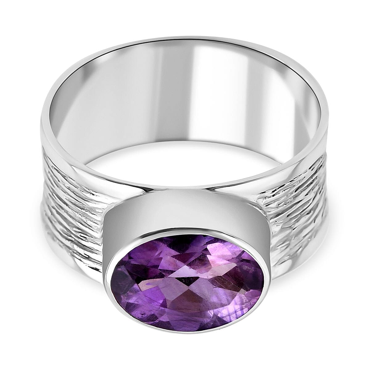 Royal Bali Collection - Amethyst Solitaire Ring in Sterling Silver 3.25 Ct