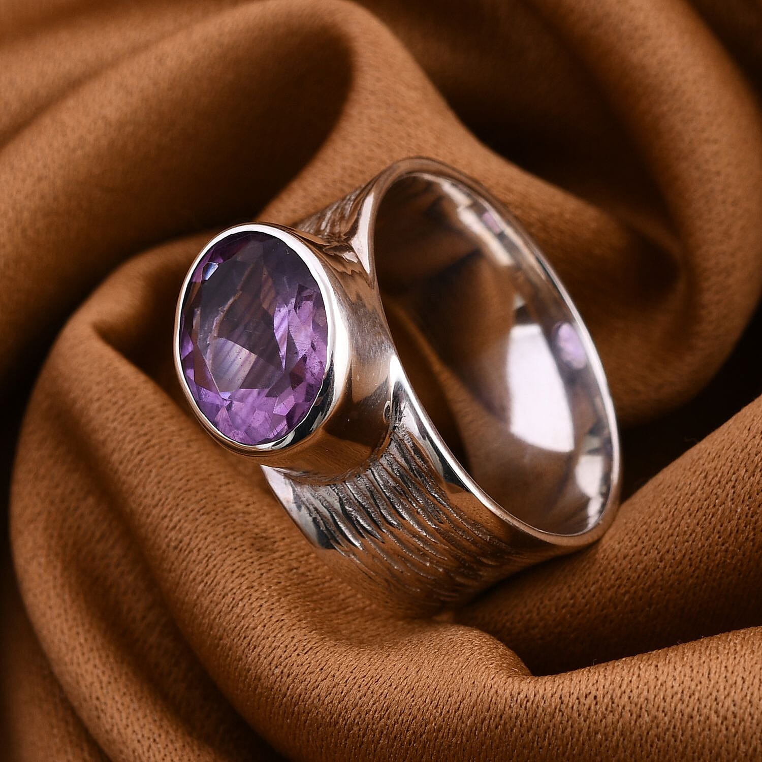 Royal Bali Collection - Amethyst Solitaire Ring in Sterling Silver 3.25 Ct