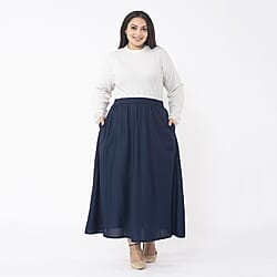 Tamsy Viscose Solid Skirt - Navy