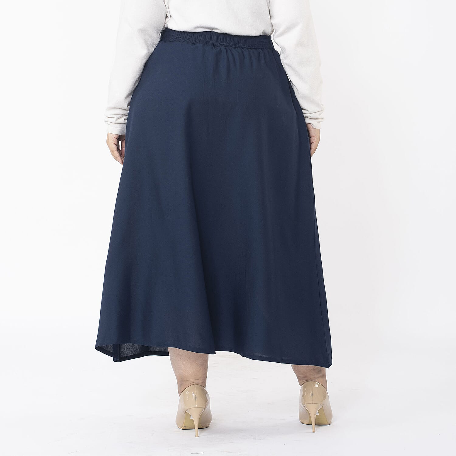 TAMSY 100% Viscose Skirt With Elastic on Waist (Size S) - Navy