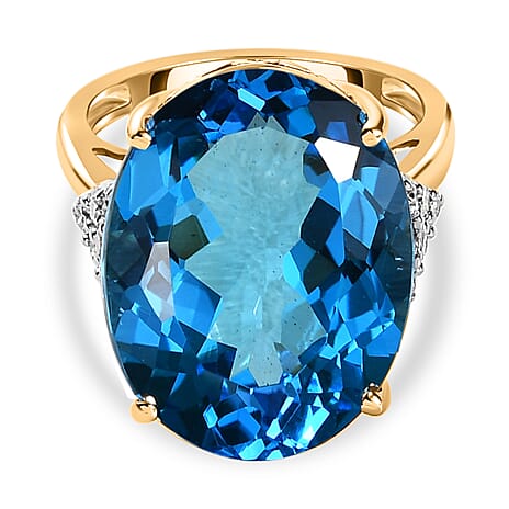 9K Yellow Gold Swiss Blue Topaz & Moissanite Ring 23.40 Ct 9K Yellow Gold Swiss Blue Topaz & Moissanite Ring 23.40 Ct