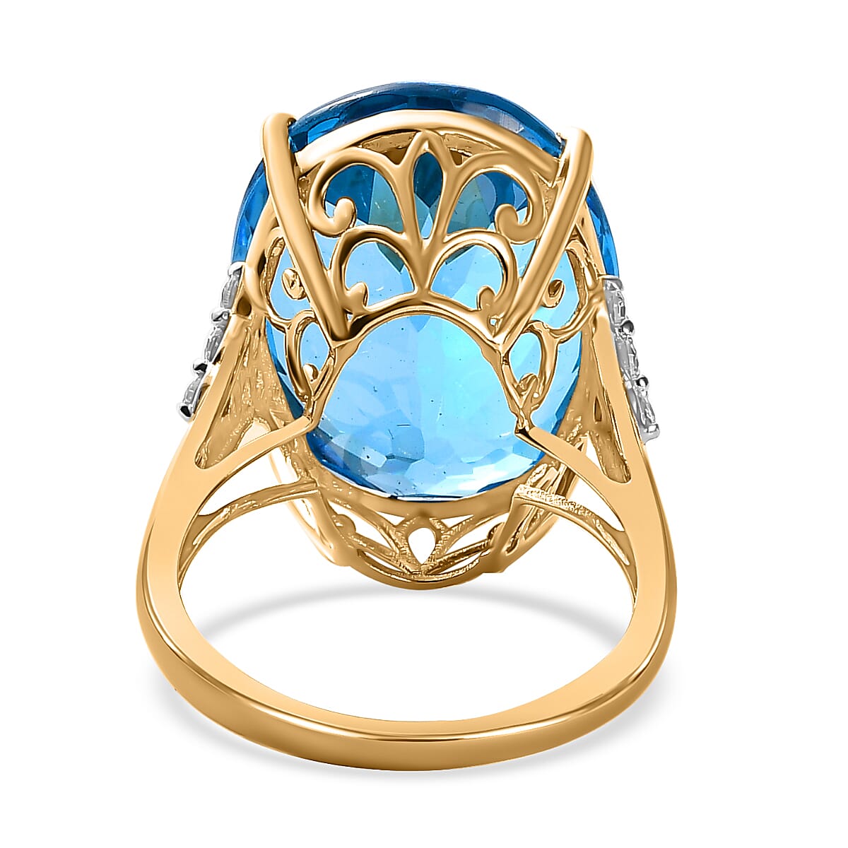 9K Yellow Gold Swiss Blue Topaz & Moissanite Ring 23.40 Ct