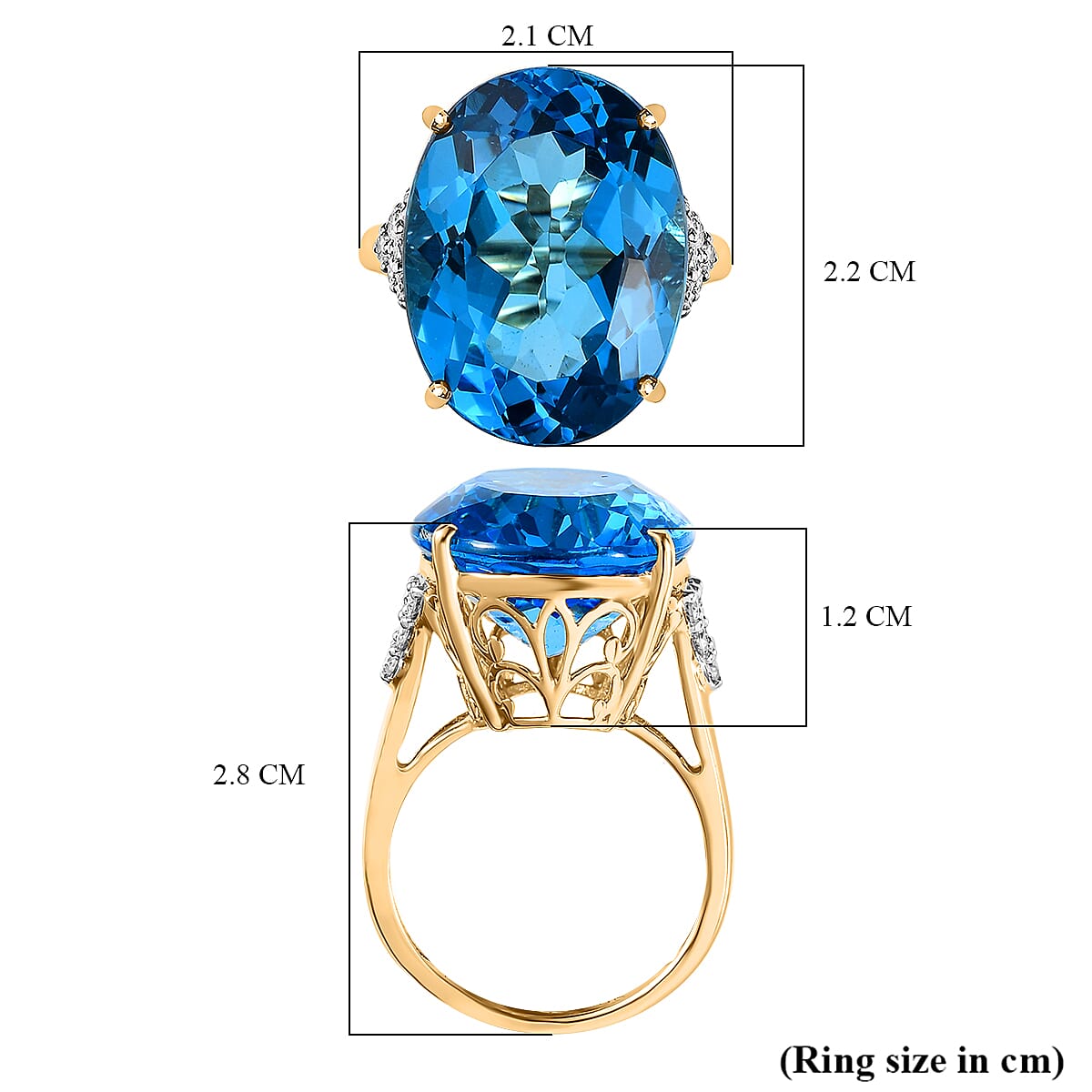 9K Yellow Gold Swiss Blue Topaz & Moissanite Ring 23.40 Ct
