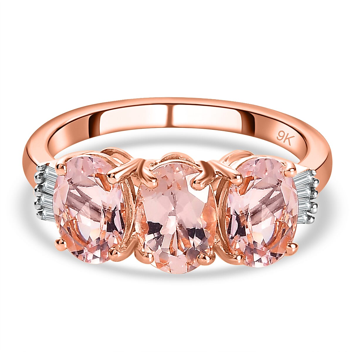 9K Rose Gold Marropino Morganite & Diamond Ring 2.15 Ct