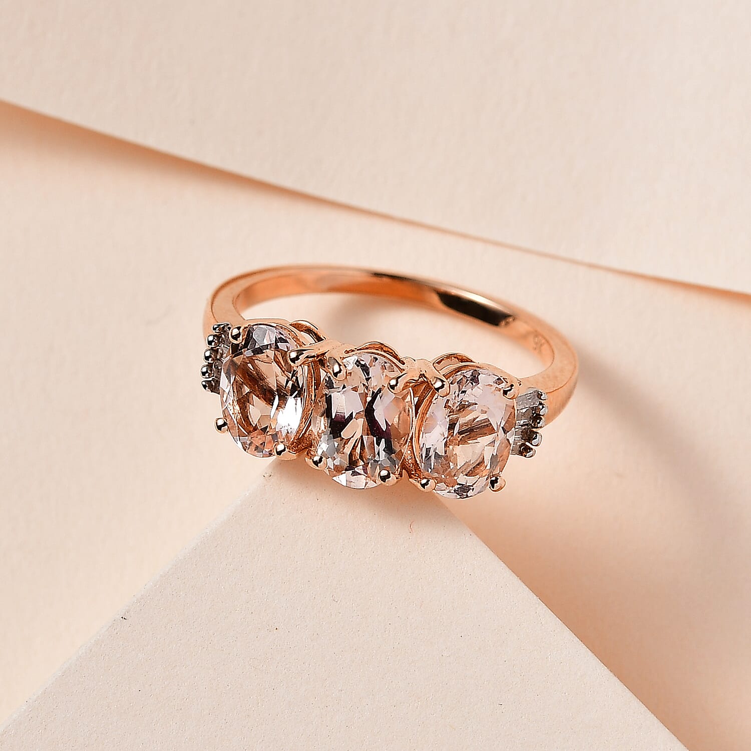 9K Rose Gold Marropino Morganite & Diamond Ring 2.15 Ct