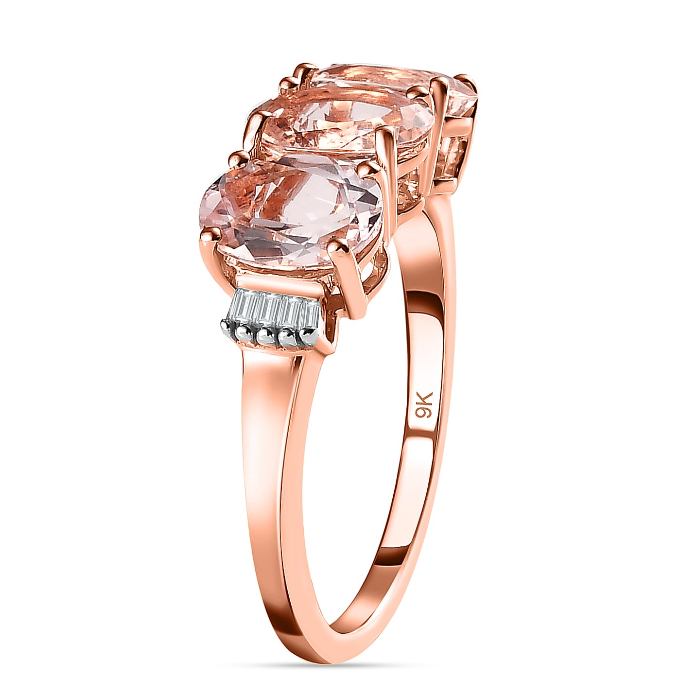 9K Rose Gold Marropino Morganite & Diamond Ring 2.15 Ct