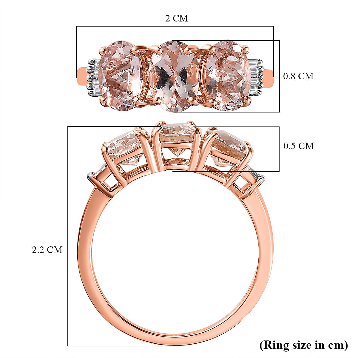 9K Rose Gold Marropino Morganite & Diamond Ring 2.15 Ct