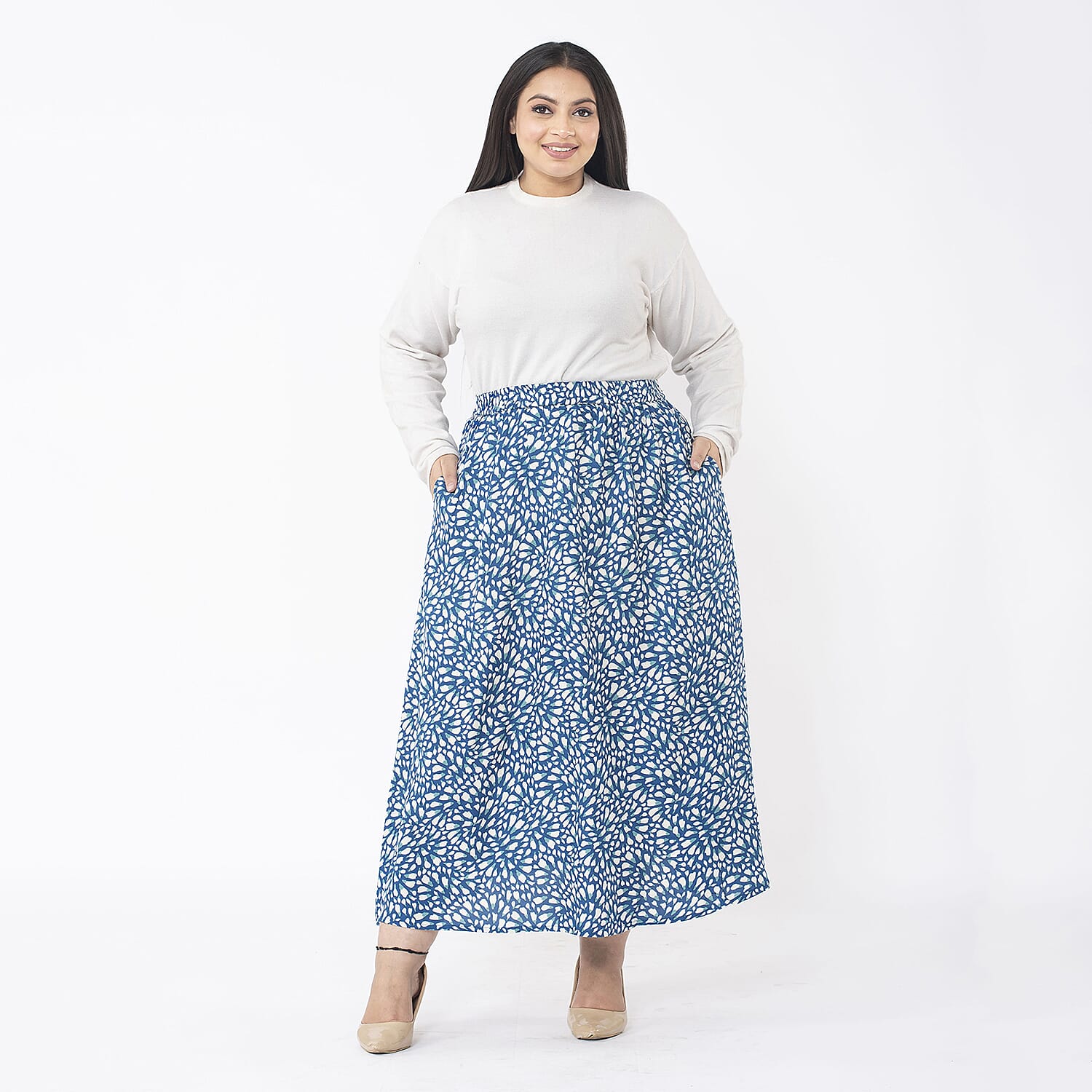 Tamsy Viscose Solid Skirt - Navy