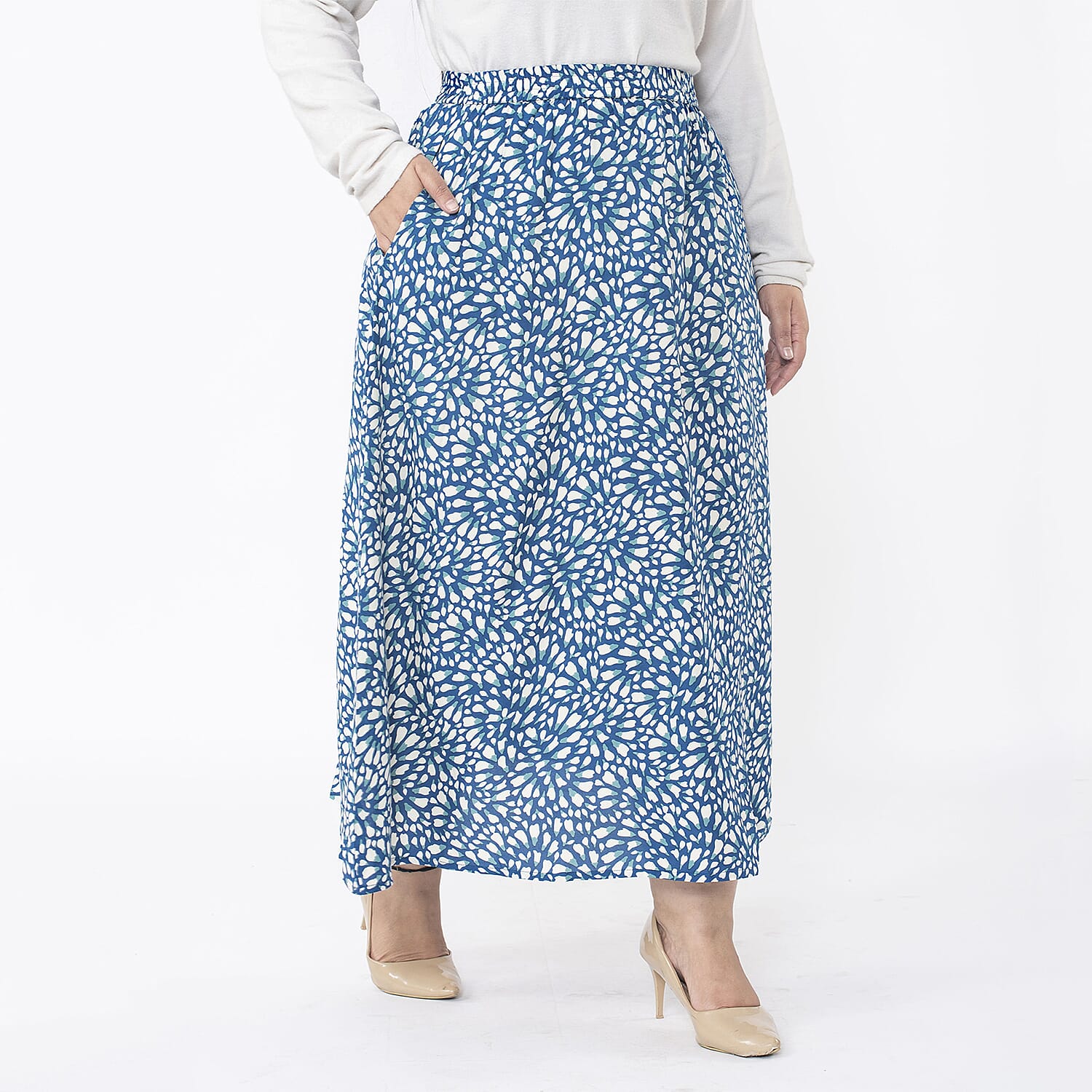 Tamsy Viscose Solid Skirt - Navy