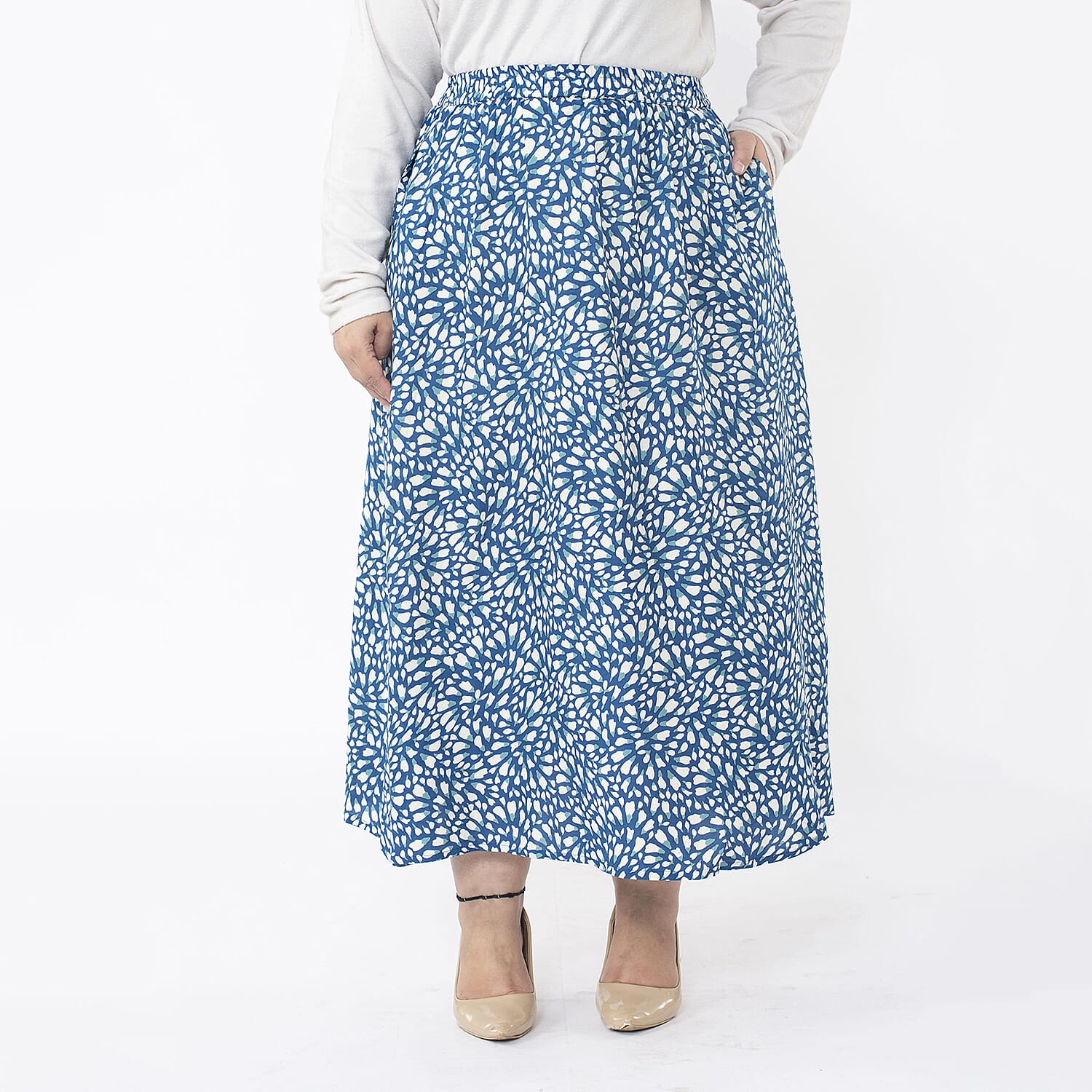 Tamsy Viscose Solid Skirt - Navy