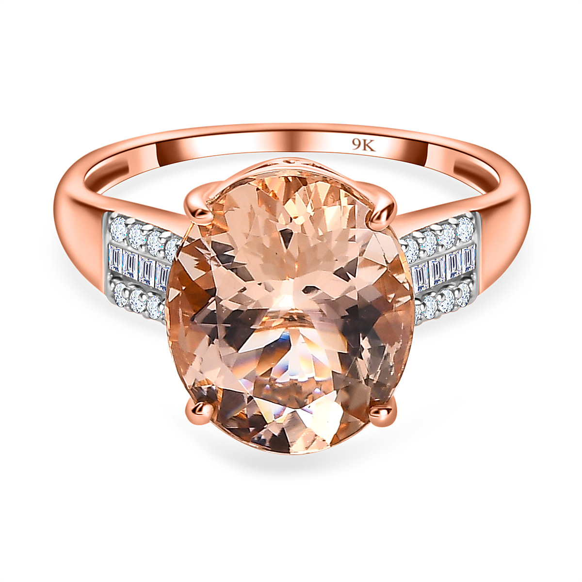 9K Rose Gold AA Marropino Morganite and Diamond Ring 4.21 Ct