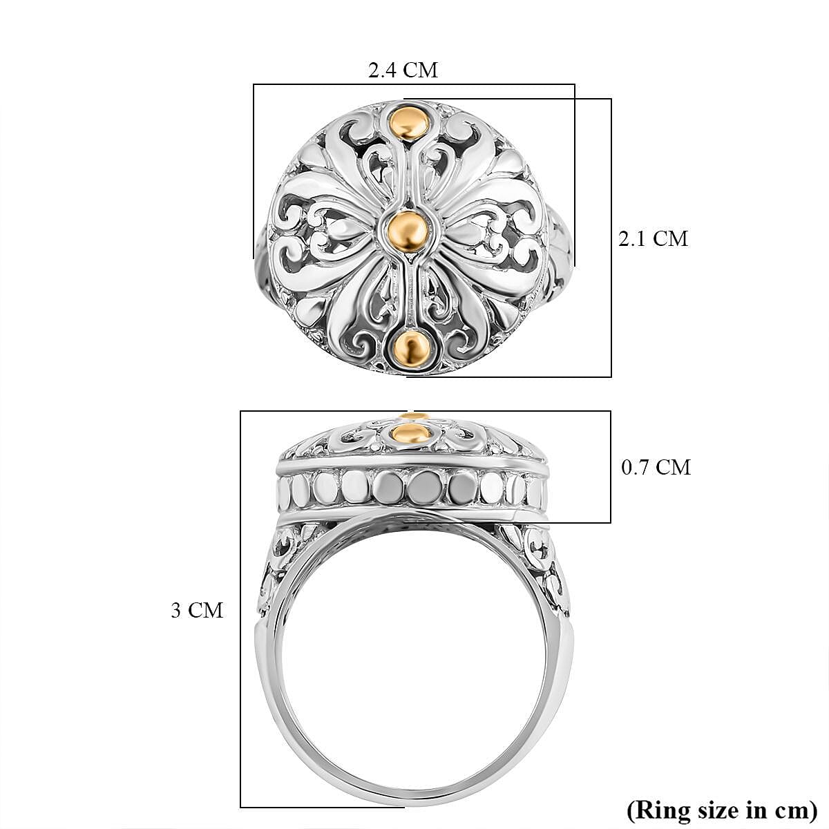 Royal Bali Iconic Collection - 18K Yellow Gold and Sterling Silver Filigree Ring, Silver Wt 8.80 GM Royal Bali Iconic Collection - 18K Yellow Gold and Sterling Silver Filigree Ring, Silver Wt 8.80 GM