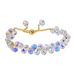 White Mystic Crystal Bolo Bracelet (Size 6.5 to 9.5) in Yellow Tone