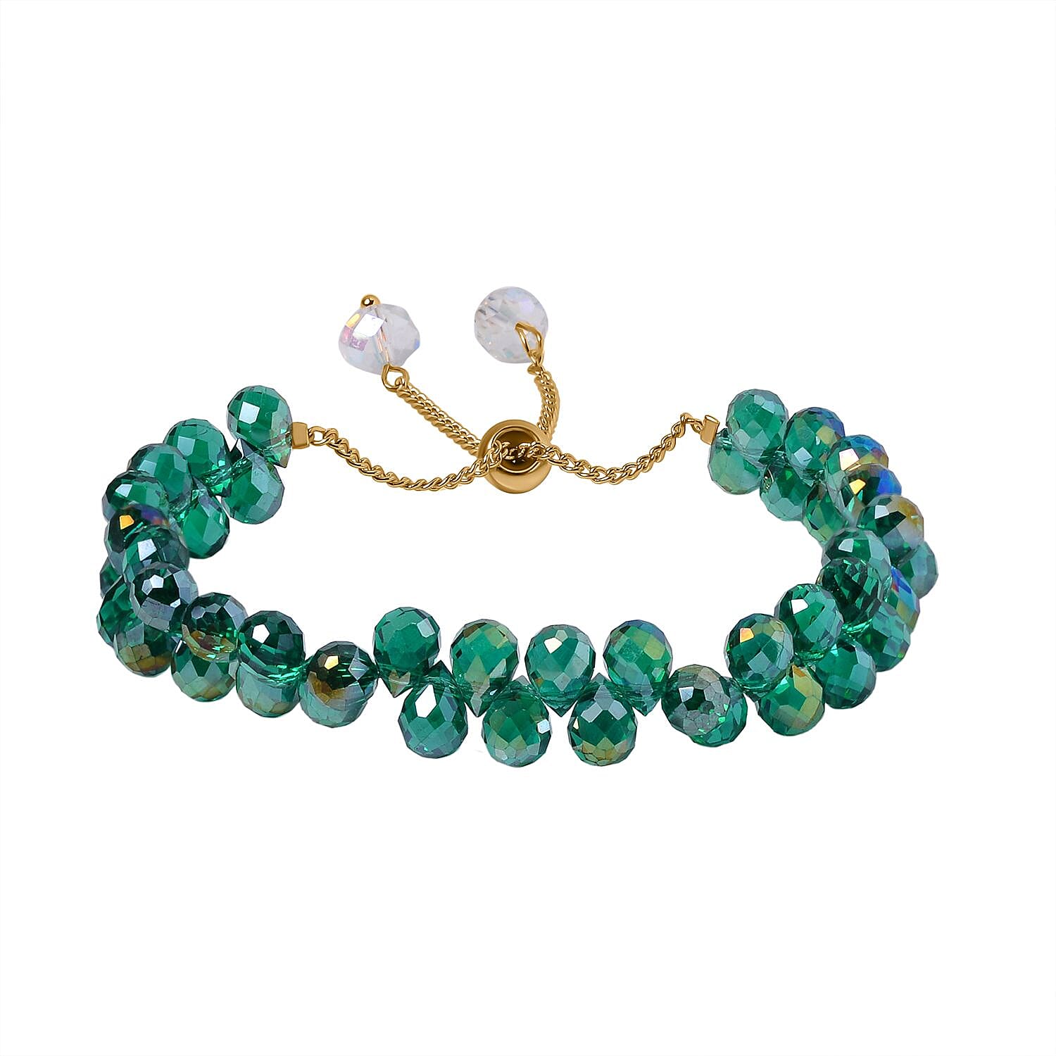 Fancy Faceted Crystal Bolo Bracelet- Green