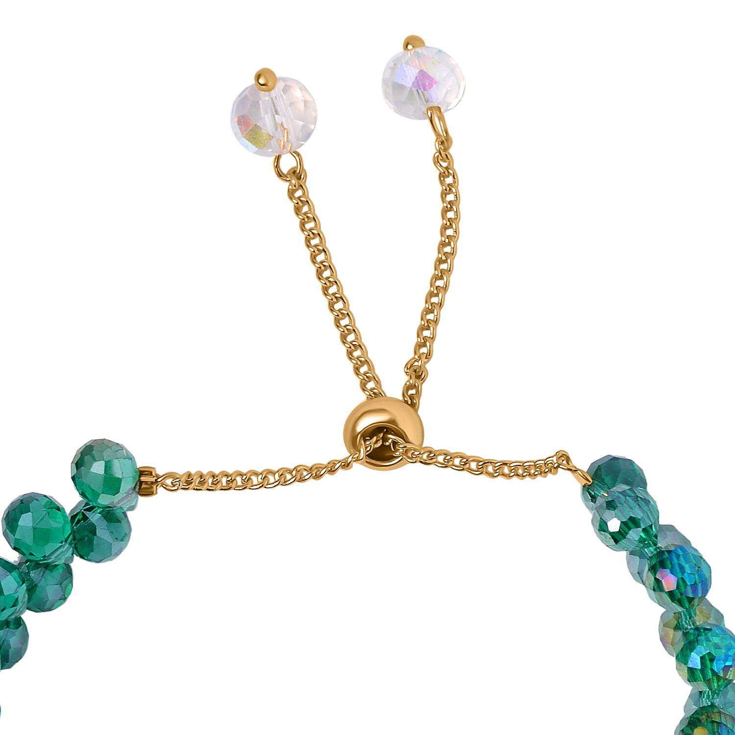 Fancy Faceted Crystal Bolo Bracelet- Green