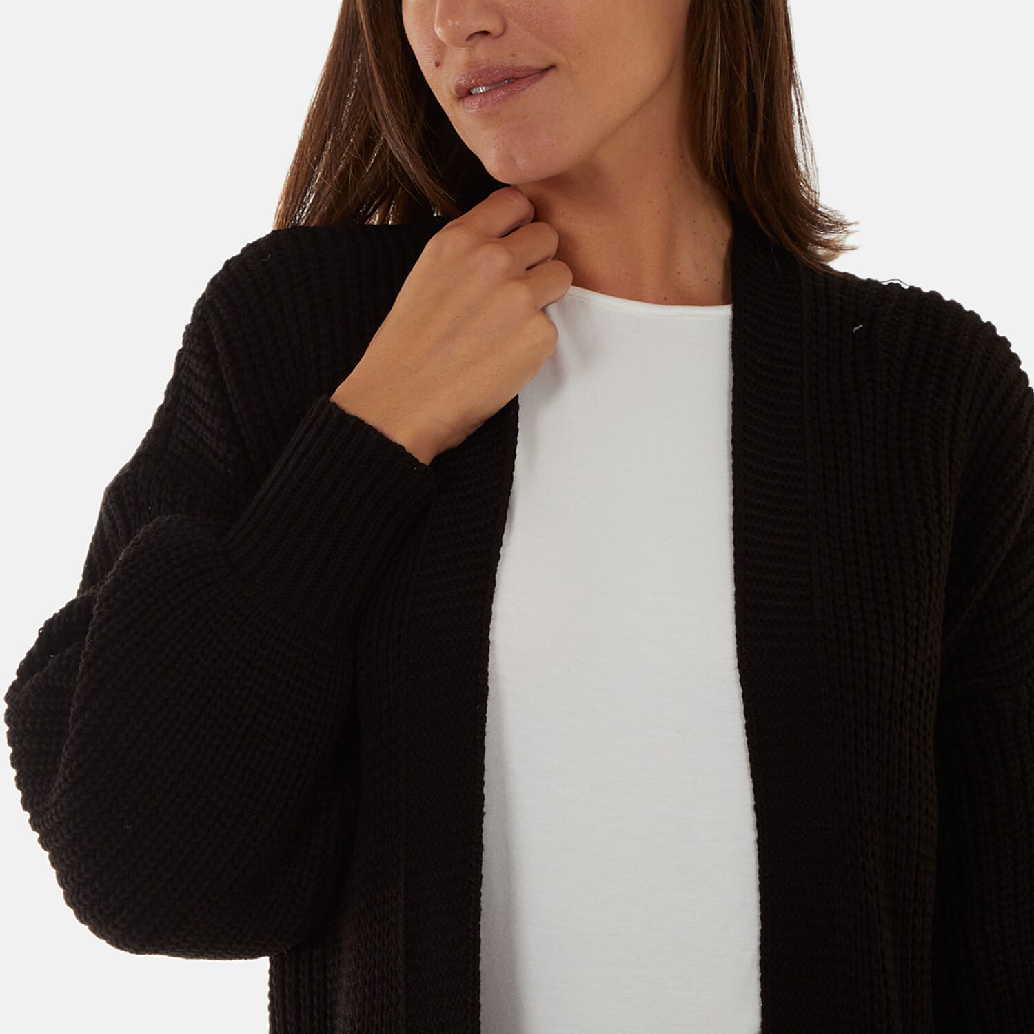 NOVA OF LONDON Edge to Edge Knitted Long Cardigan (One Size, 8-18) - Black