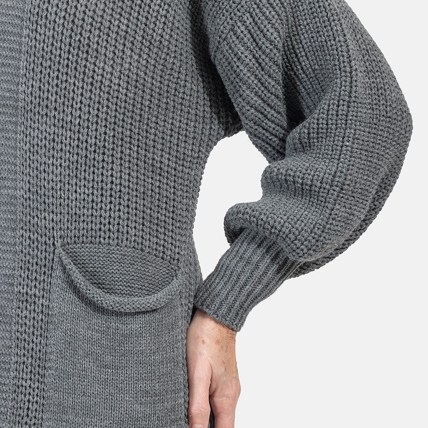 NOVA OF LONDON Edge to Edge Knitted Long Cardigan (One Size, 8-18) - Grey