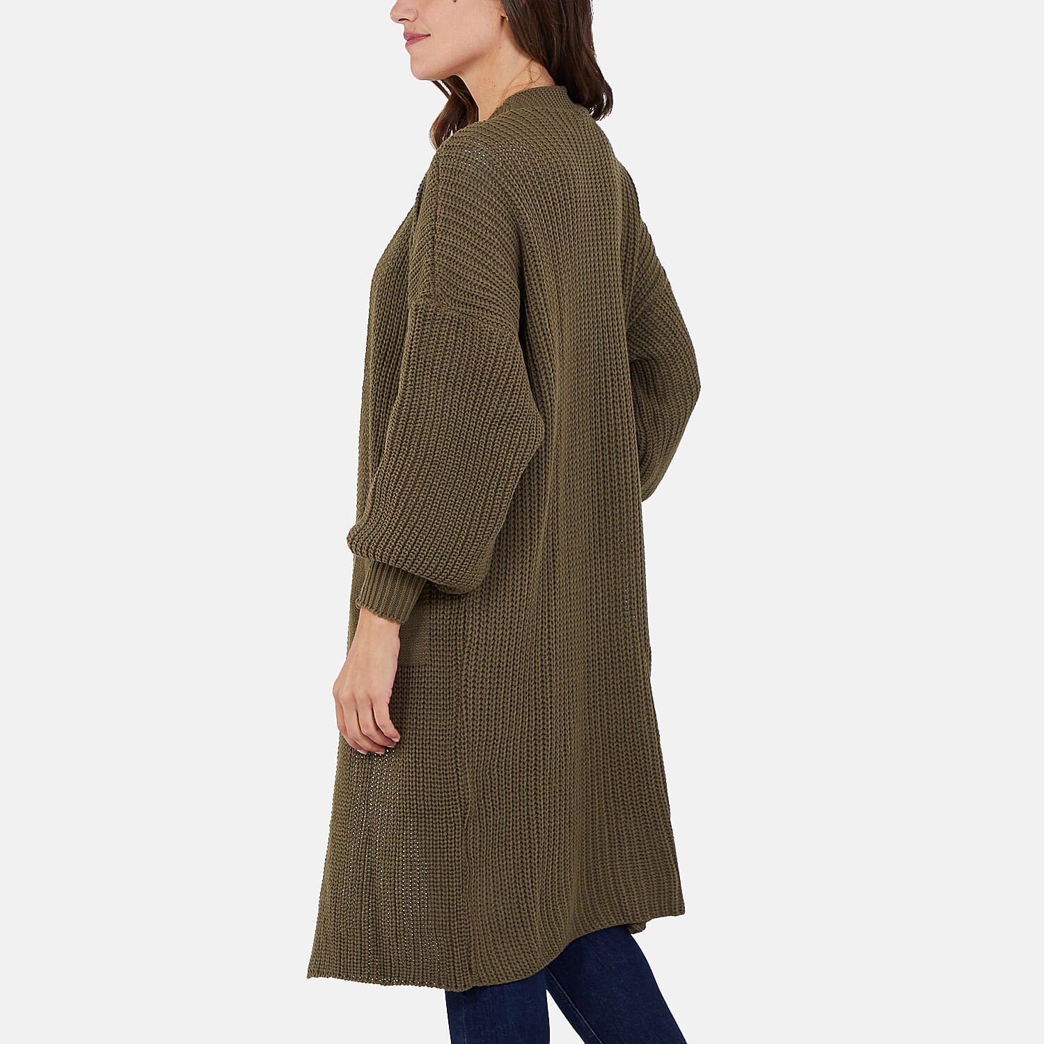 NOVA OF LONDON Edge to Edge Knitted Long Cardigan (One Size, 8-18) - Khaki