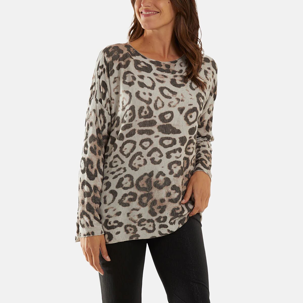 NOVA OF LONDON Leopard Pattern Knitted Jumper (One Size 8-18) - Stone