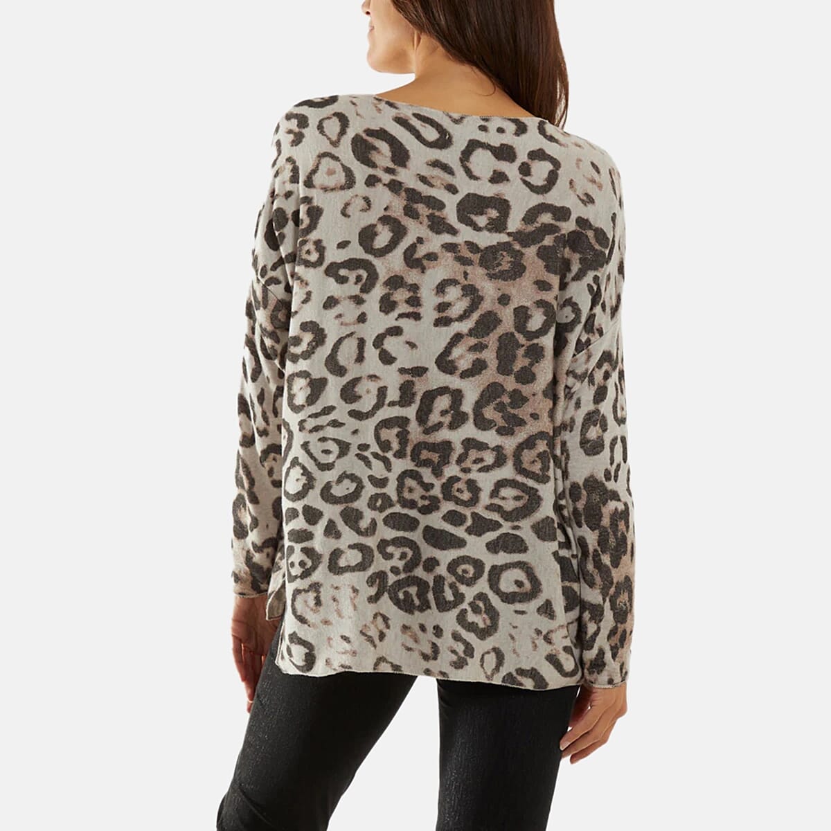 NOVA OF LONDON Leopard Pattern Knitted Jumper (One Size 8-18) - Stone