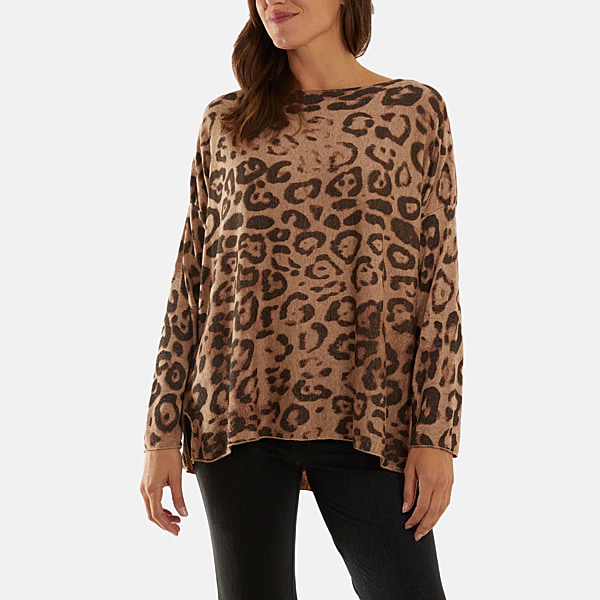 NOVA OF LONDON Leopard Pattern Knitted Jumper (One Size 8-18) - Camel ...