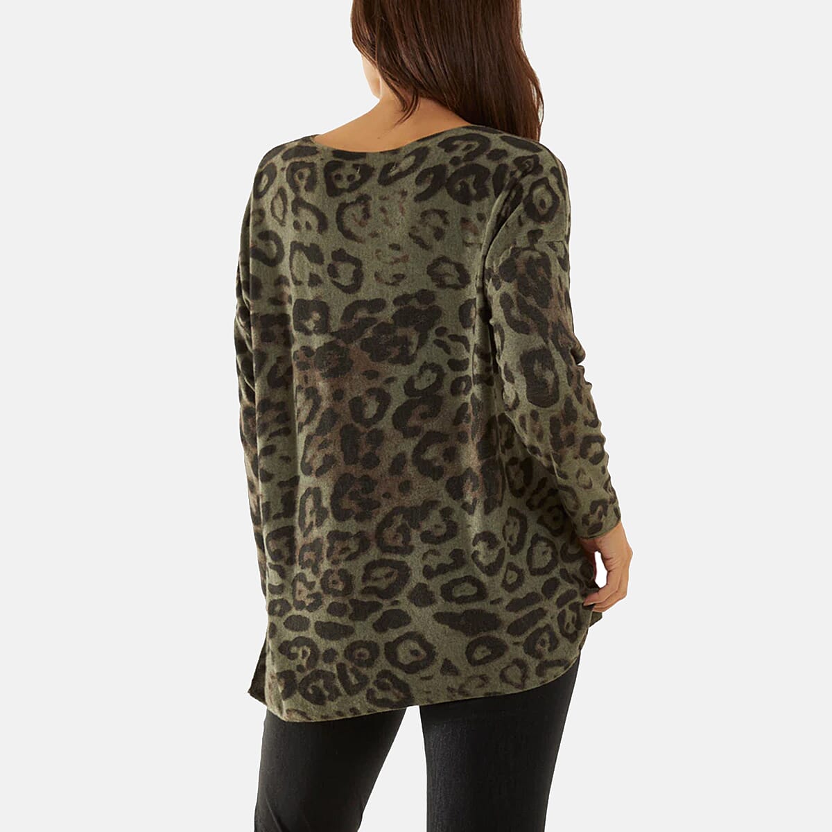 NOVA OF LONDON Leopard Pattern Knitted Jumper (One Size 8-18) - Khaki