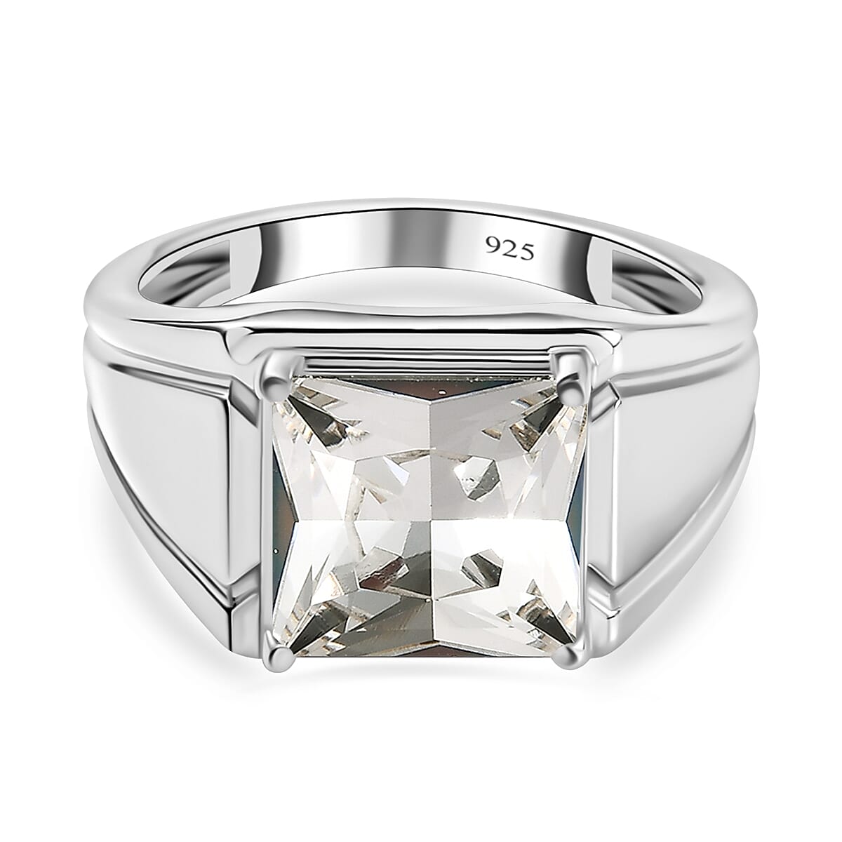 White Finest Austrian Crystal Mens Ring in Platinum Overlay Sterling Silver