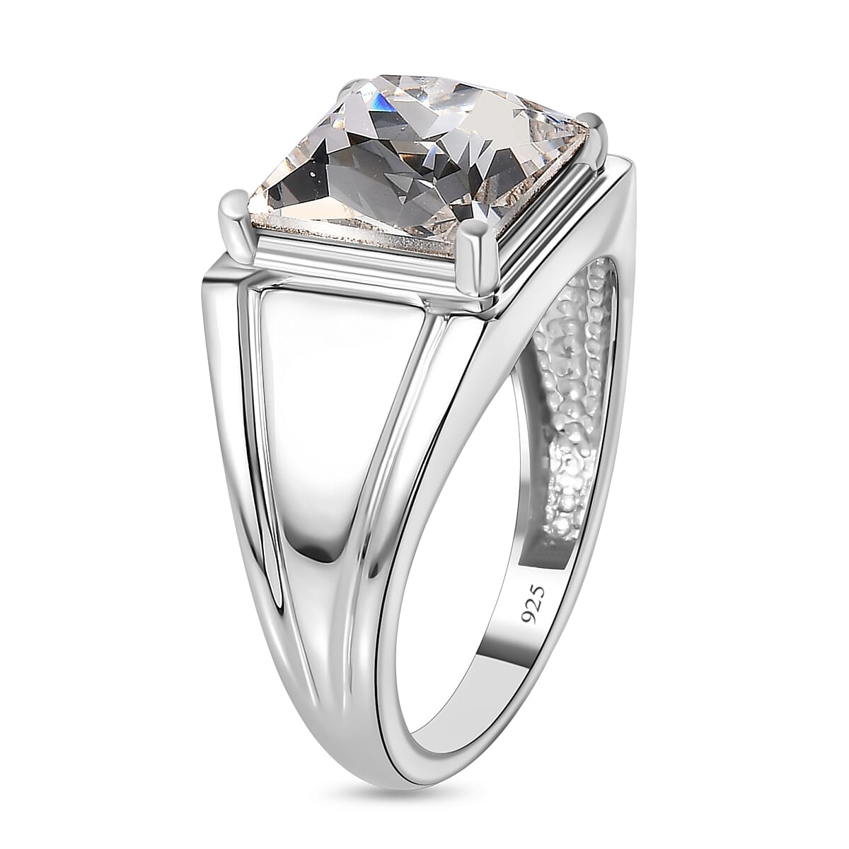 White Finest Austrian Crystal Mens Ring in Platinum Overlay Sterling Silver