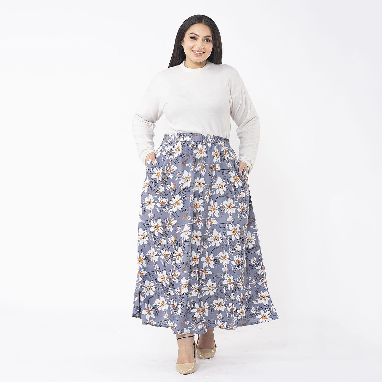Tamsy Viscose Solid Skirt - Navy
