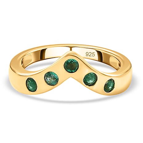 AAA Gemfields Emerald Chevron Ring in 18K Yellow Gold Vermeil Plated Sterling Silver