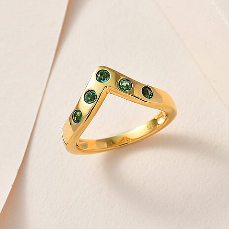 AAA Gemfields Emerald Chevron Ring in 18K Yellow Gold Vermeil Plated Sterling Silver