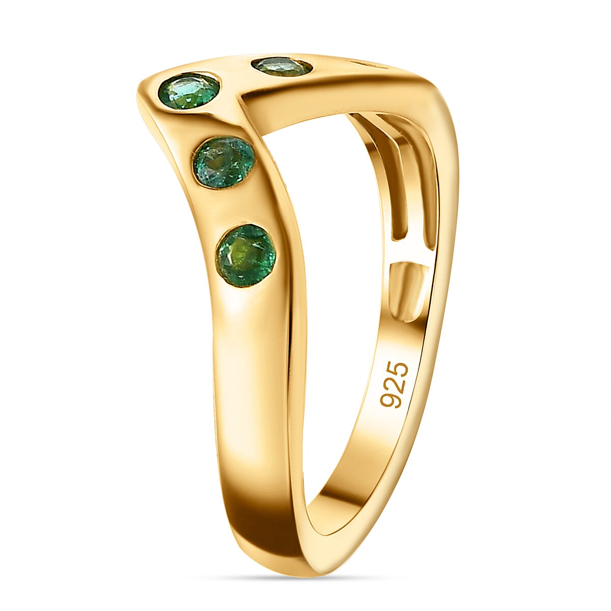 AAA Gemfields Emerald Chevron Ring in 18K Yellow Gold Vermeil Plated Sterling Silver