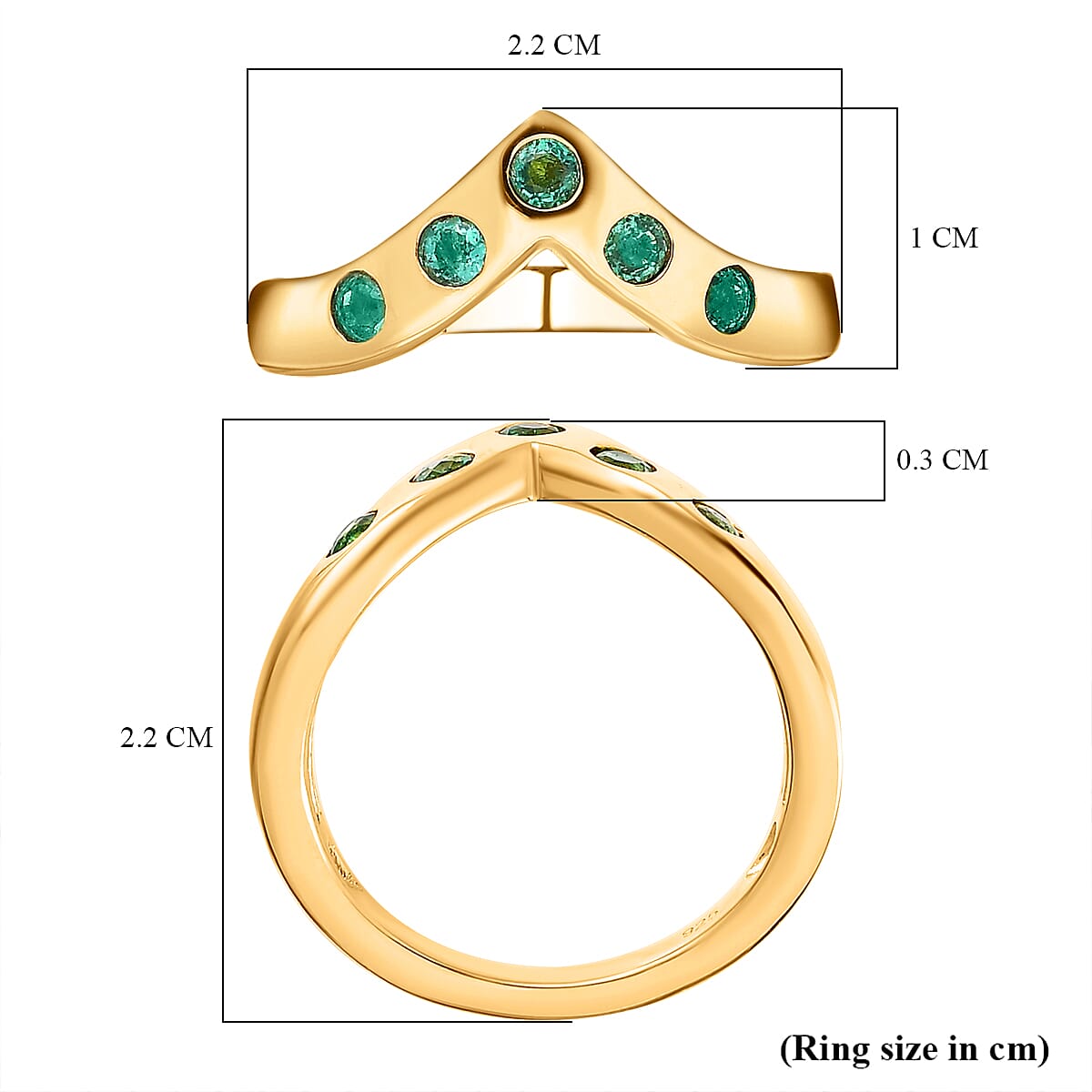 AAA Gemfields Emerald Chevron Ring in 18K Yellow Gold Vermeil Plated Sterling Silver