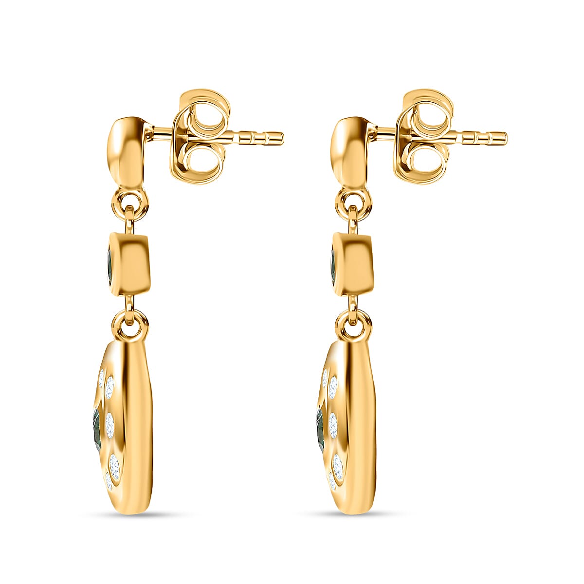 AAA Gemfields Emerald & Natural Zircon Dangle Earrings in 18K Yellow Gold Vermeil Plated Sterling Silver