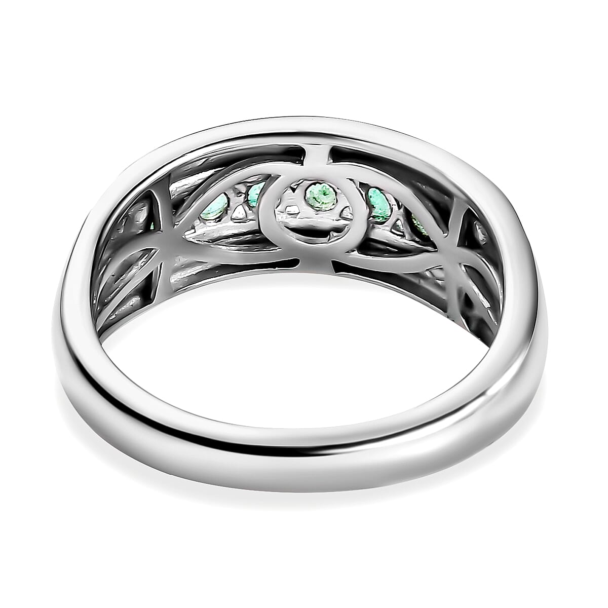 AAA Gemfields Emerald 7 Stone Band Ring in Platinum Overlay Sterling Silver