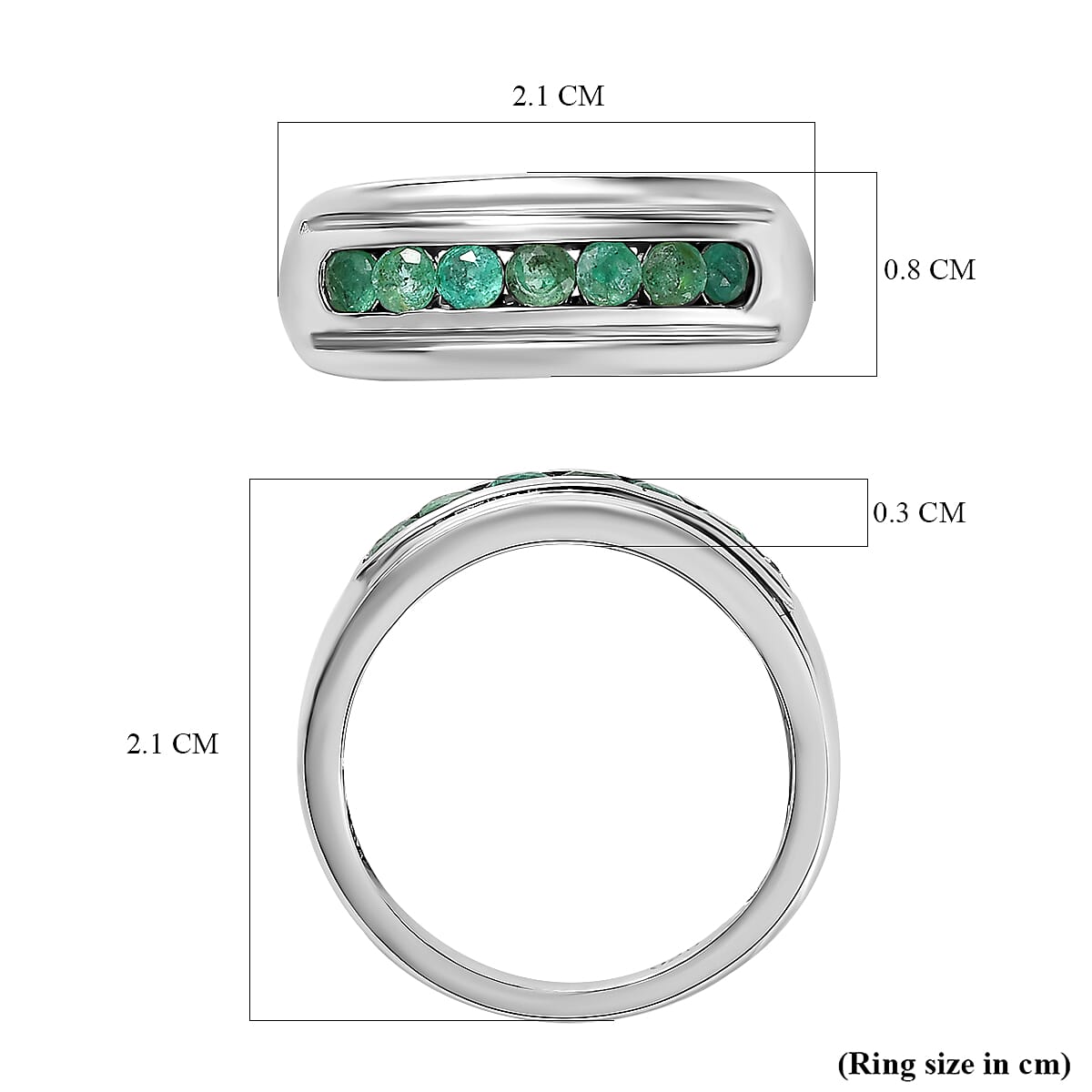 AAA Gemfields Emerald 7 Stone Band Ring in Platinum Overlay Sterling Silver