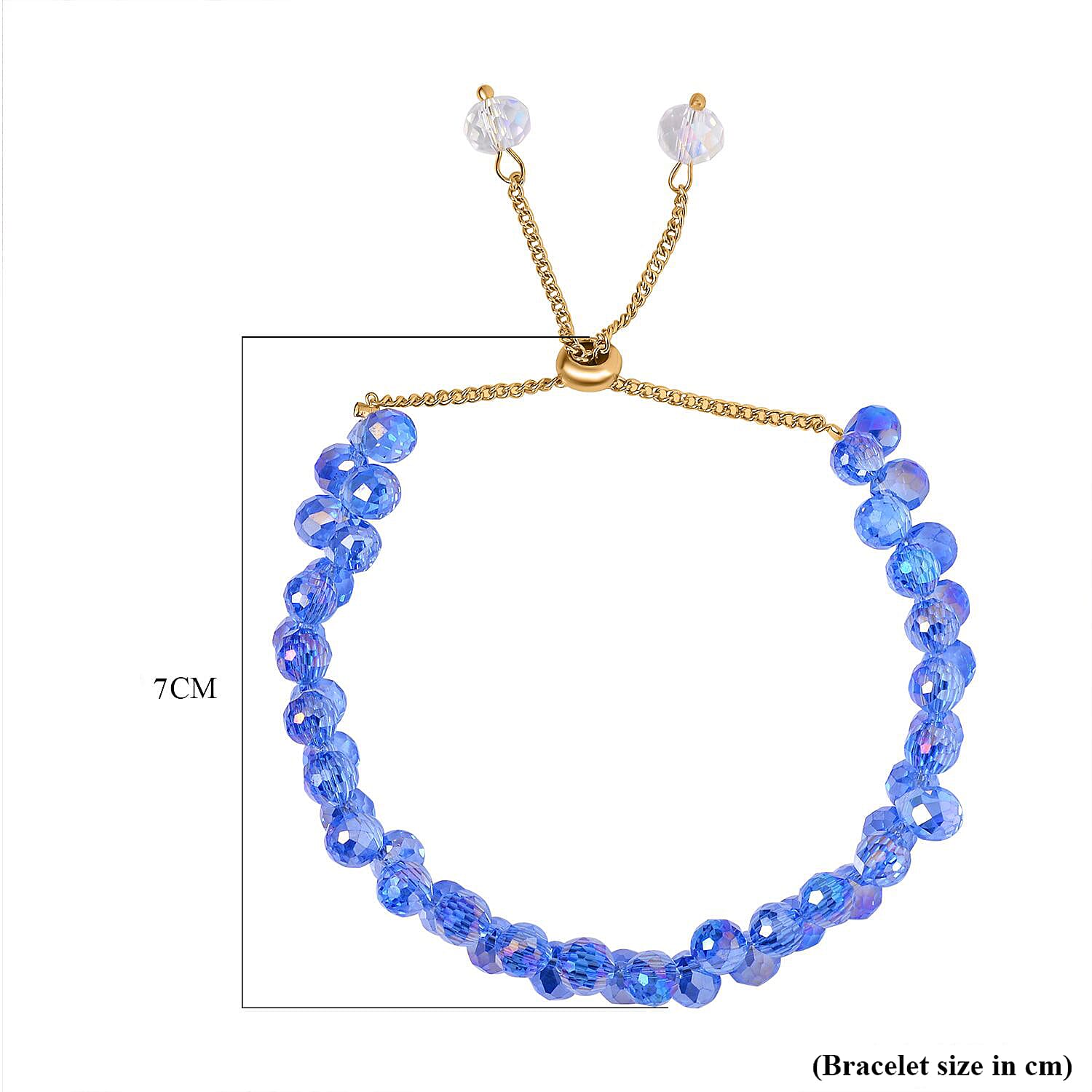 Fancy Faceted Crystal Bolo Bracelet- Blue