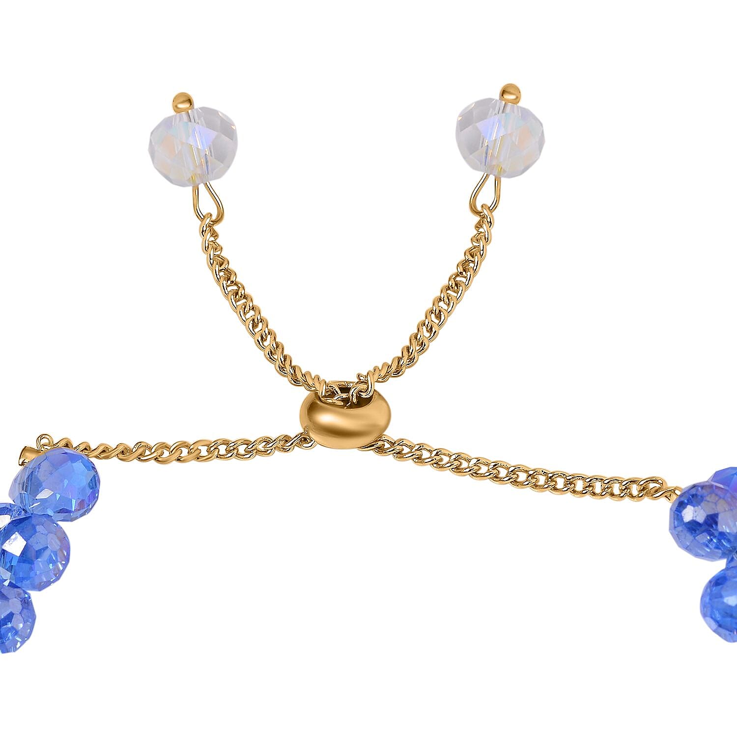 Fancy Faceted Crystal Bolo Bracelet- Blue