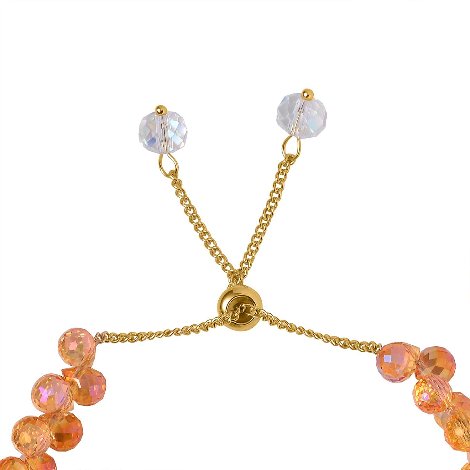 Champagne AB Crystal Adjustable Bolo Bracelet (Size 6.5 to 9) in Yellow Gold Tone